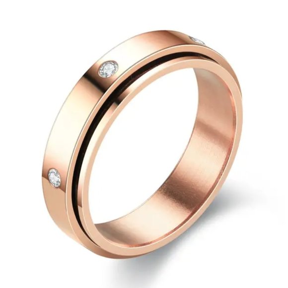 New Titanium Steel Ring Rotatable Ring Fashion Simple Men's Ring sz 10 Rose gold
